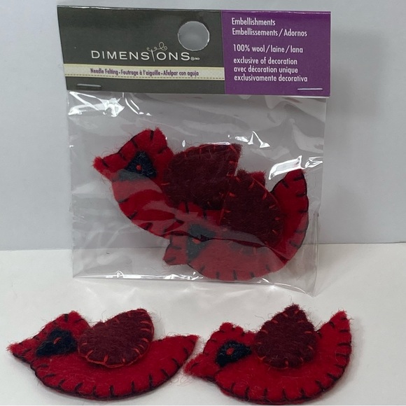 Red Cardinal Birds 100% Wool Felt 10 (2) Packs Embellishments Needle Felting - Picture 1 of 15